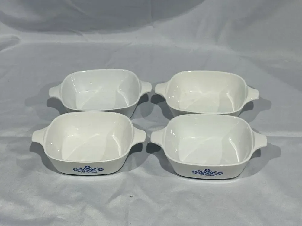 Set of 4 Corning Ware Cornflower Blue Individual Casserole Baking Dishes 5½”